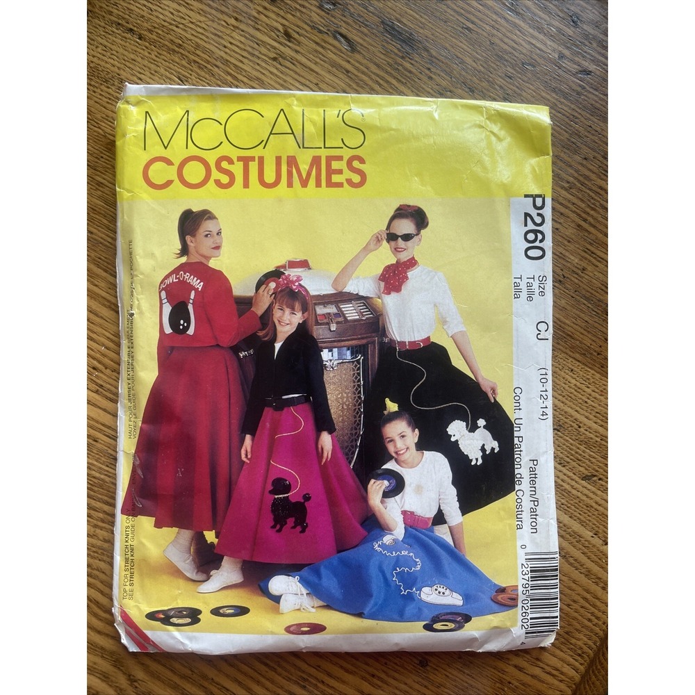 McCalls Costume Pattern P260 Sz 10 12 14 Sock Hop Poodle‎ Skirt